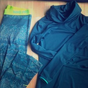 Nike active wear tights and top TEAL